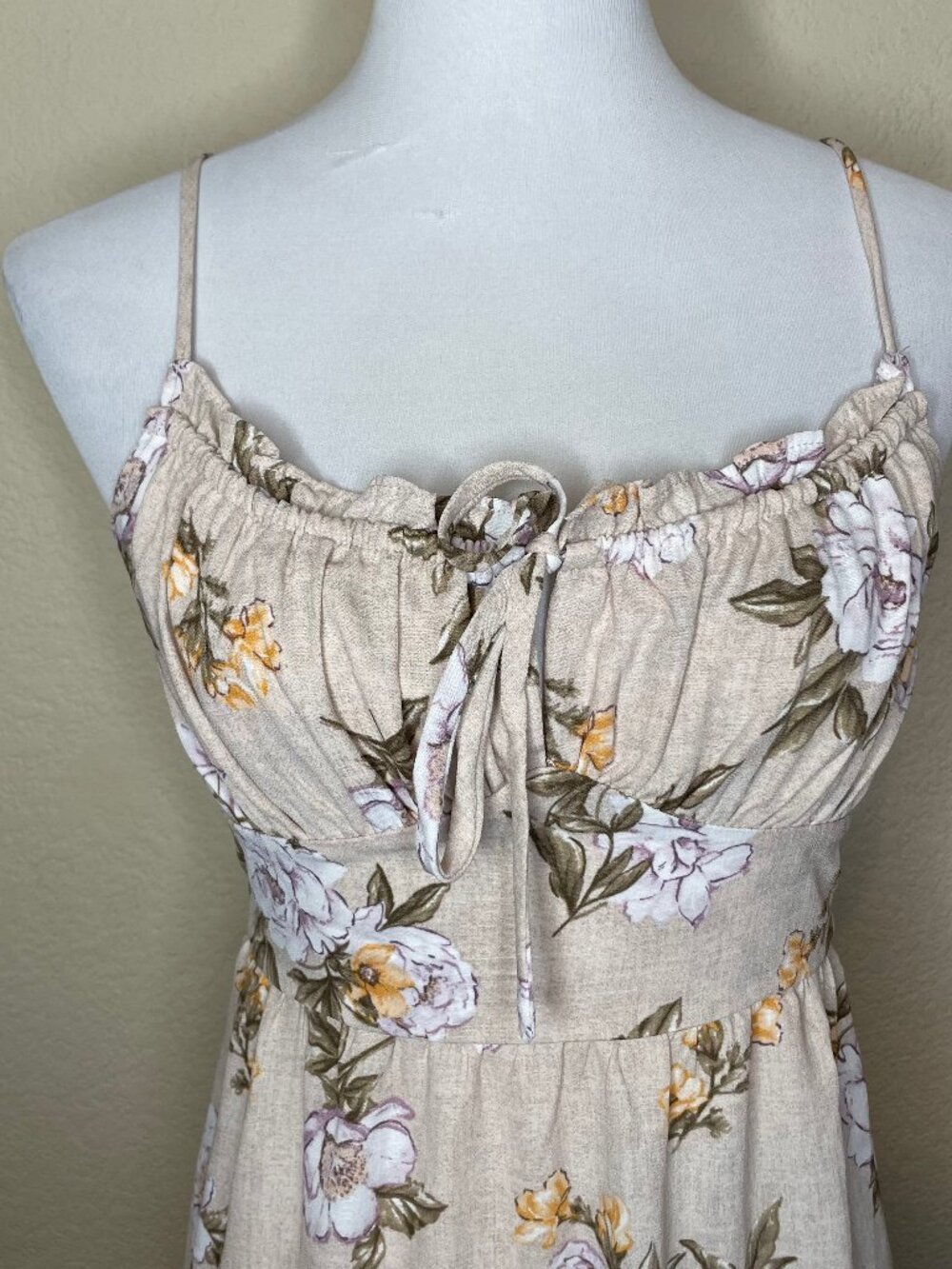 IRIS Cottagecore Floral Backless Maxi Dress Cutout Ruched Bust Slit S - Picture 5 of 14